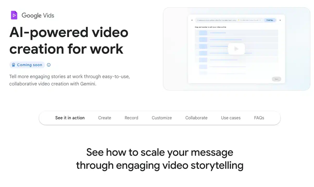 Goolgle vids dans google Workspace