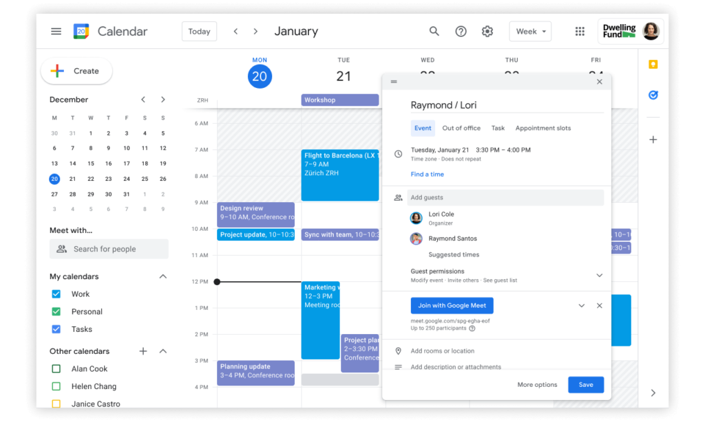 Screenshot Google Agenda